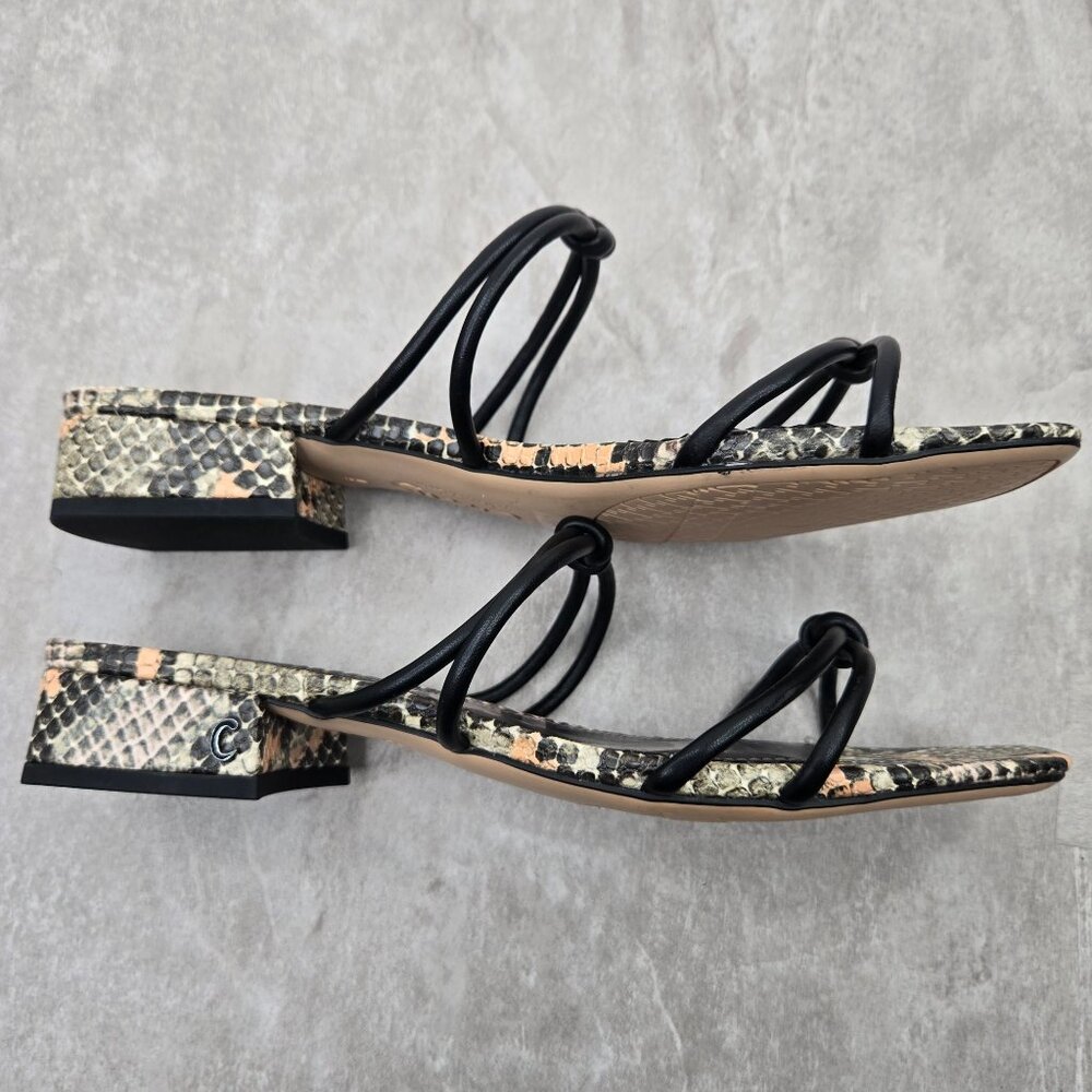 Sam Edelman Black Strap Snake-Print Low Block Heel Sandals - Picture 5 of 10